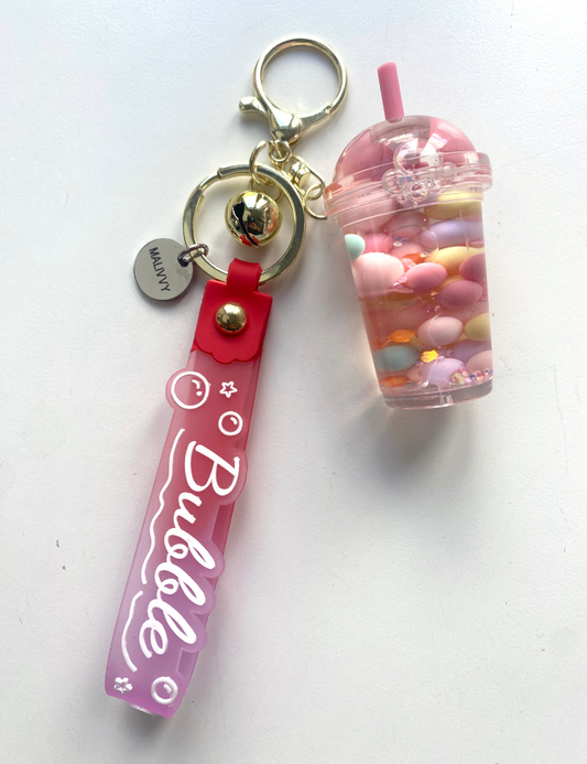 Nøglering med bubbletea - rosa