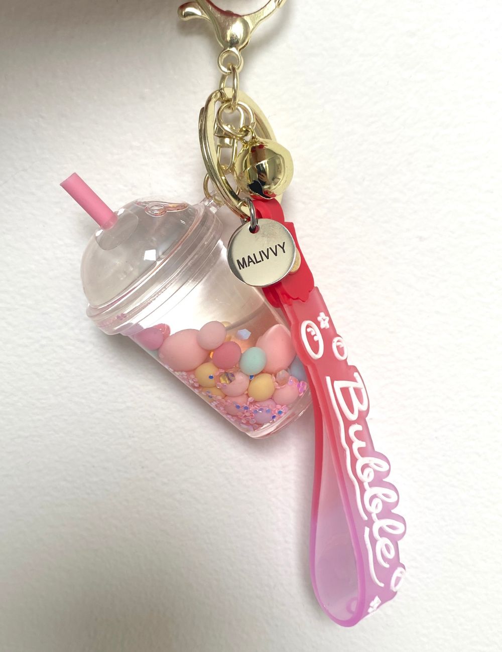 Nøglering med bubbletea - rosa